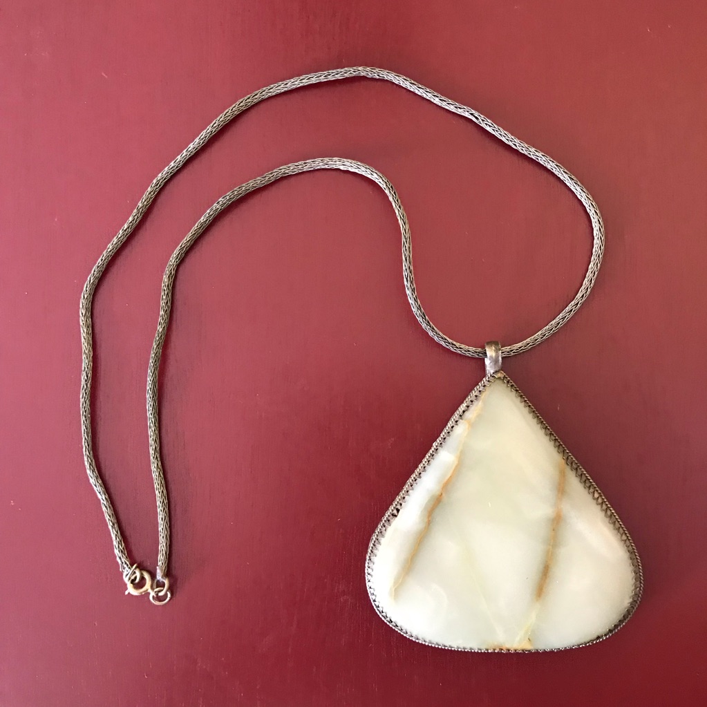 Vintage Necklace Oversized Pendant White Stone